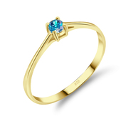 Gold Plate 3mm Blue Topaz CZ Ring CSR-150-3-GP